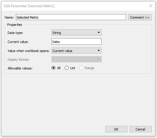 An image showing what the Parameter settings should look like